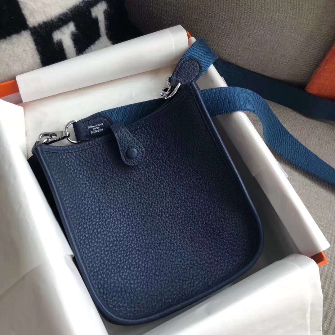 Hermes Evelyne 16 Amazone TPM Shoulder Bag In Blue Nuit Clemence Leather